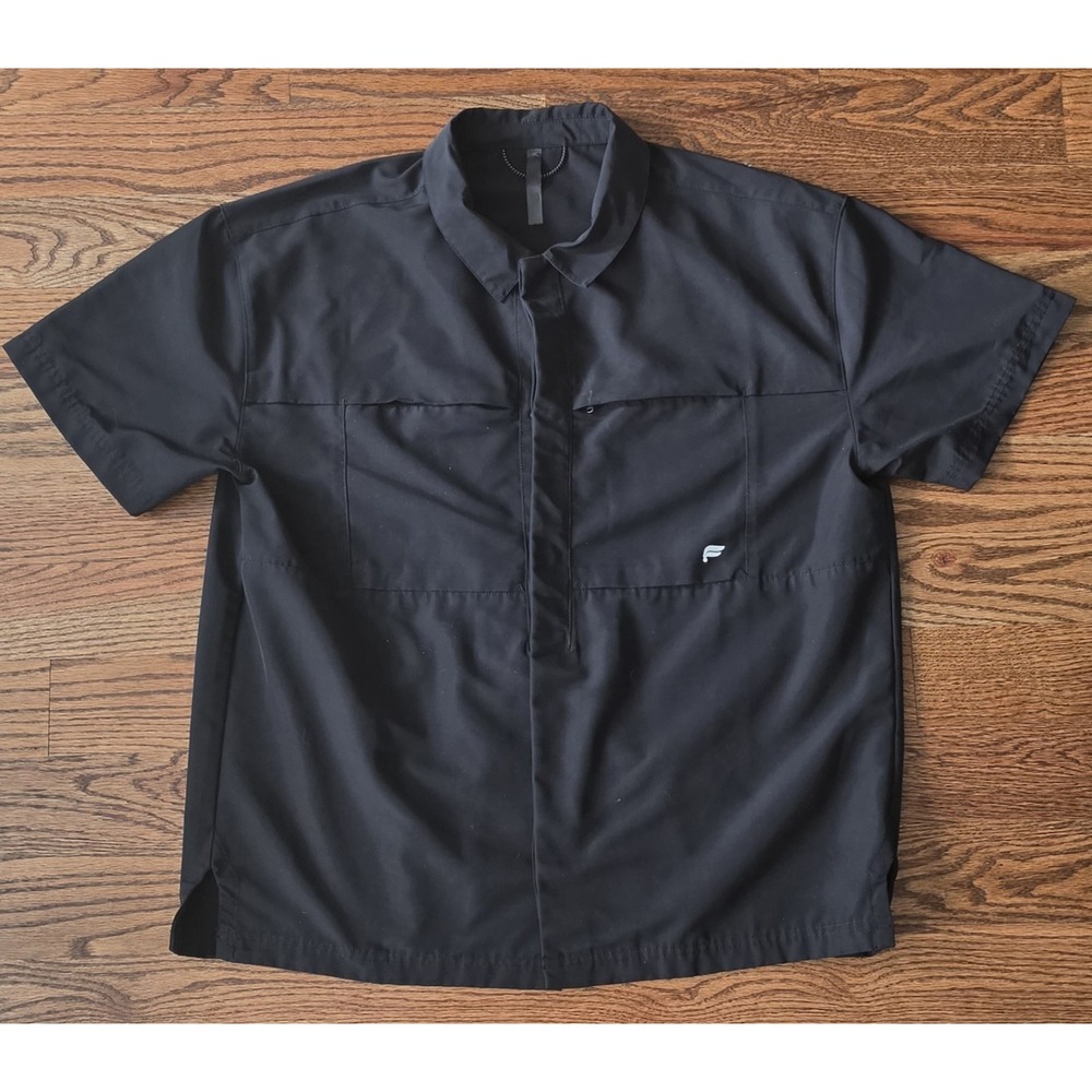 Fabletics Black L Windbreaker Jacket Button Logo Pockets Short Casual Men